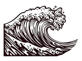 Detailed hand drawn ocean wave with foamy crest in vintage engraving isolated on white background vector