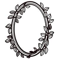 Elegant oval frame adorned with decorative leafy branches in hand drawn on clean white background vector