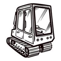 Hand drawn tracked construction cabin illustration with glass windows and side view in black outline vector