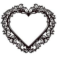 Intricate floral heart frame illustration with ornate leaves and swirls, romantic decorative border design vector