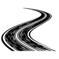 Curved black and white abstract road isolated on white background, minimalist winding path illustration vector