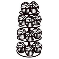 Cupcake display stand with multiple decorated cupcakes arranged on three tiers simple outlined bakery illustration vector