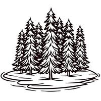 Hand drawn coniferous forest isolated on white background vintage engraved pine trees illustration for woodland scenery vector