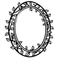 Hand drawn oval frame with leafy vine border, botanical illustration, simple black and white nature design vector