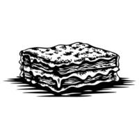 Detailed hand drawn baked lasagna slice with cheese and pasta layers isolated on white background illustration vector