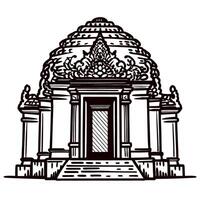 Ancient temple architecture sketch with intricate decorative carvings and ornate dome on pedestal base vector