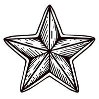 Hand drawn engraved five pointed star illustration in vintage sketch isolated on white background vector