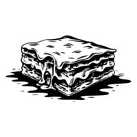 Hand drawn illustration of classic cheesy lasagna slice with layered pasta, meat, and melted cheese isolated on white vector
