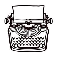 Vintage hand drawn typewriter illustration with blank paper and classic retro design isolated on white background vector
