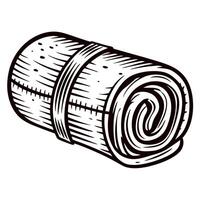 Hand drawn rolled blanket illustration vintage sleeping mat or camping bedding sketch isolated on white background vector