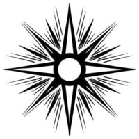 Bold black compass rose with radiating geometric starburst lines and central circle on a white background vector