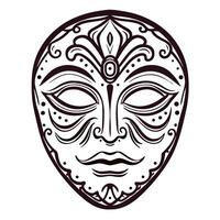 Intricate ornamental face mask with symmetrical tribal patterns and decorative motifs on a white background vector