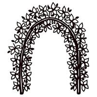 Decorative floral archway with intricate blooming flowers and leaves silhouette on white background vector