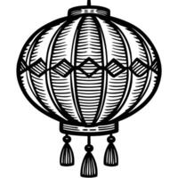 Hand drawn chinese paper lantern illustration with decorative tassels and geometric patterns, vintage vector