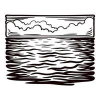 Hand drawn ocean waves with clouds vintage engraved seascape sketch illustration isolated on white background vector