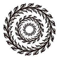 Spiral leaf wreath with intricate swirling branches and foliage in decorative botanical pattern illustration vector