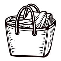 Hand drawn tote bag with folded fabric inside vintage sketch illustration of reusable shopping bag vector