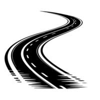 Curved asphalt highway illustration with dashed markings minimalist winding road drawing on white background vector