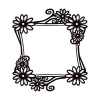 Decorative floral square frame with daisies and swirls in hand drawn vintage illustration vector