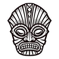 Intricately detailed tribal mask illustration with bold lines and symmetrical geometric patterns vector