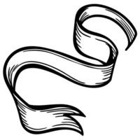 Curved hand drawn vintage ribbon banner isolated on white background, classic scroll engraving sketch vector