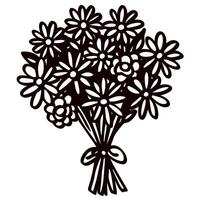 silhouette illustration of hand tied bouquet with daisies and roses tied with ribbon on white background vector