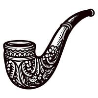 Ornate vintage smoking pipe sketch with floral patterns and intricate details isolated on white background vector