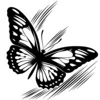 Black and white butterfly illustration with bold wing pattern and decorative abstract lines on isolated background vector