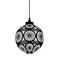 Ornate hanging christmas bauble with geometric circular pattern isolated on white background silhouette illustration vector