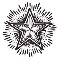 Decorative hand drawn five pointed star with radiant burst and detailed sketchy lines vector