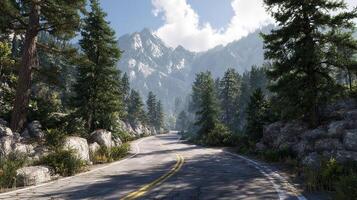 Scenic drive photo between textured land and trees