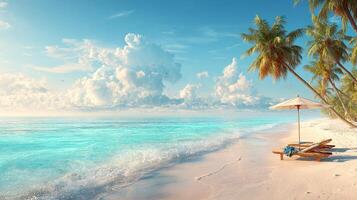 High-resolution ocean beach with palm trees photo
