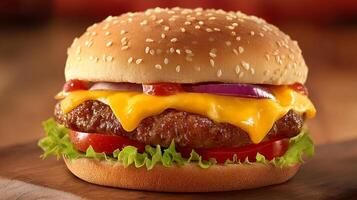 High resolution cheeseburger photography with fresh tomato slice photo