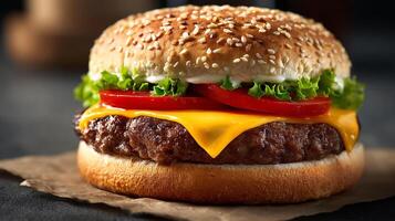 Natural daylight cheeseburger photography with sharp detailed textures photo