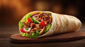Shawarma roll close up with perfect texture photo
