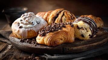 Rustic wood table bakery photo with display