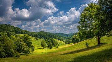 Photorealistic image of summer countryside with clear skies photo