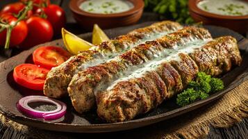 Grilled fresh kabab with delicious meat texture photo