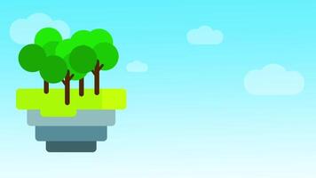 A lush green floating island with three summer trees hovers in the sky, symbolizing tranquility, freshness, and vibrant seasonal life in nature video