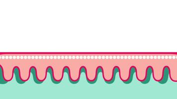 A game-like terrain with bouncy, candy-colored ground and icing-like shapes, resembling a dessert platform in a whimsical style video