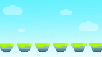 Bright blue sky with scattered clouds and flat floating grassy islands, giving a clean and structured platformer game vibe video