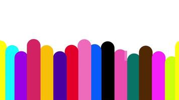 Colorful vertical candy-like pillars stand on a plain white background, giving a playful, sweet, and vibrant mood for a cheerful world video