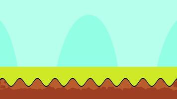 Cartoonish pastel green hills with a quirky wavy soil pattern, ideal for lighthearted game levels and nature-themed designs, video