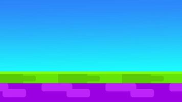 A neon-lit stylized landscape with a vivid blue-to-purple gradient sky and electric ground pattern, perfect for retro game design video