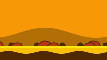 A stylized desert scene featuring rolling dunes in warm colors under a golden-orange sky, evoking heat and evening calm video