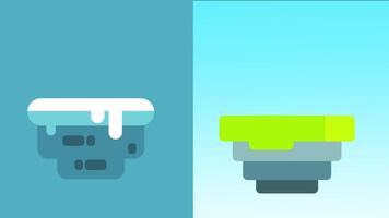 Two contrasting floating islands, one snowy and one green, represent a seasonal shift between winter and summer in a single visual snapshot video