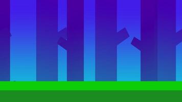 A mysterious forest in shades of blue and purple with vertical stylized tree silhouettes, offering a cool-toned ambient scene video