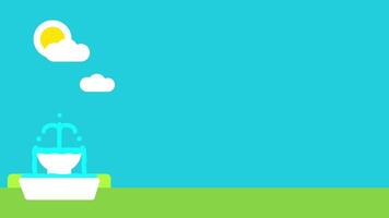 A small glowing fountain flows under a partly sunny sky, floating in mid-air above grass, evoking a surreal and futuristic atmosphere video