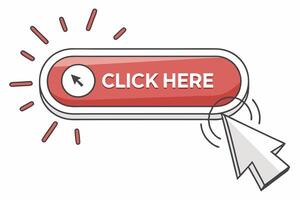 Click Here Button with mouse cursor. button website design. Click button in white background. Modern action button with mouse click symbol. Computer mouse cursor or Hand pointer symbol vector