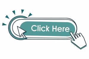 Click Here Button with Click cursor. button website design. Click button. Modern action button with mouse click symbol. Computer mouse cursor or Hand pointer symbol vector